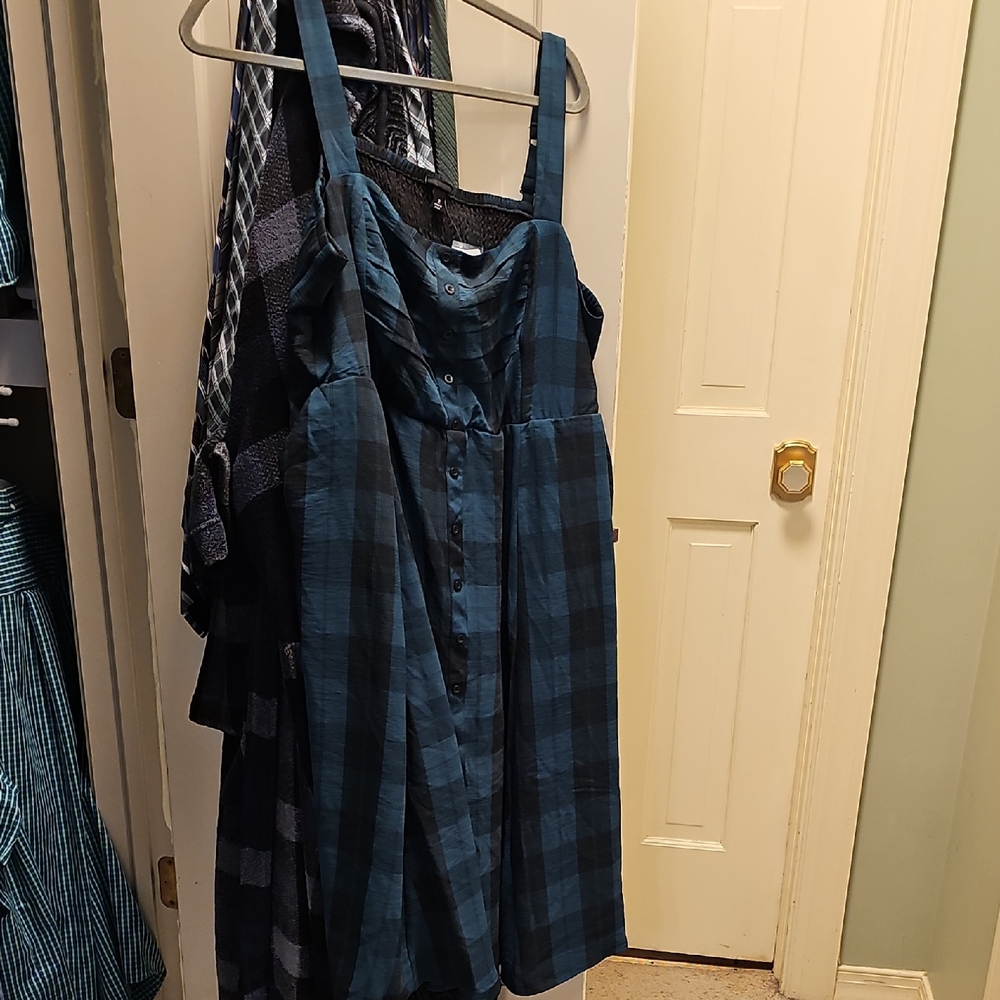Torrid Dark Green and Black Plaid Button-Up Dress